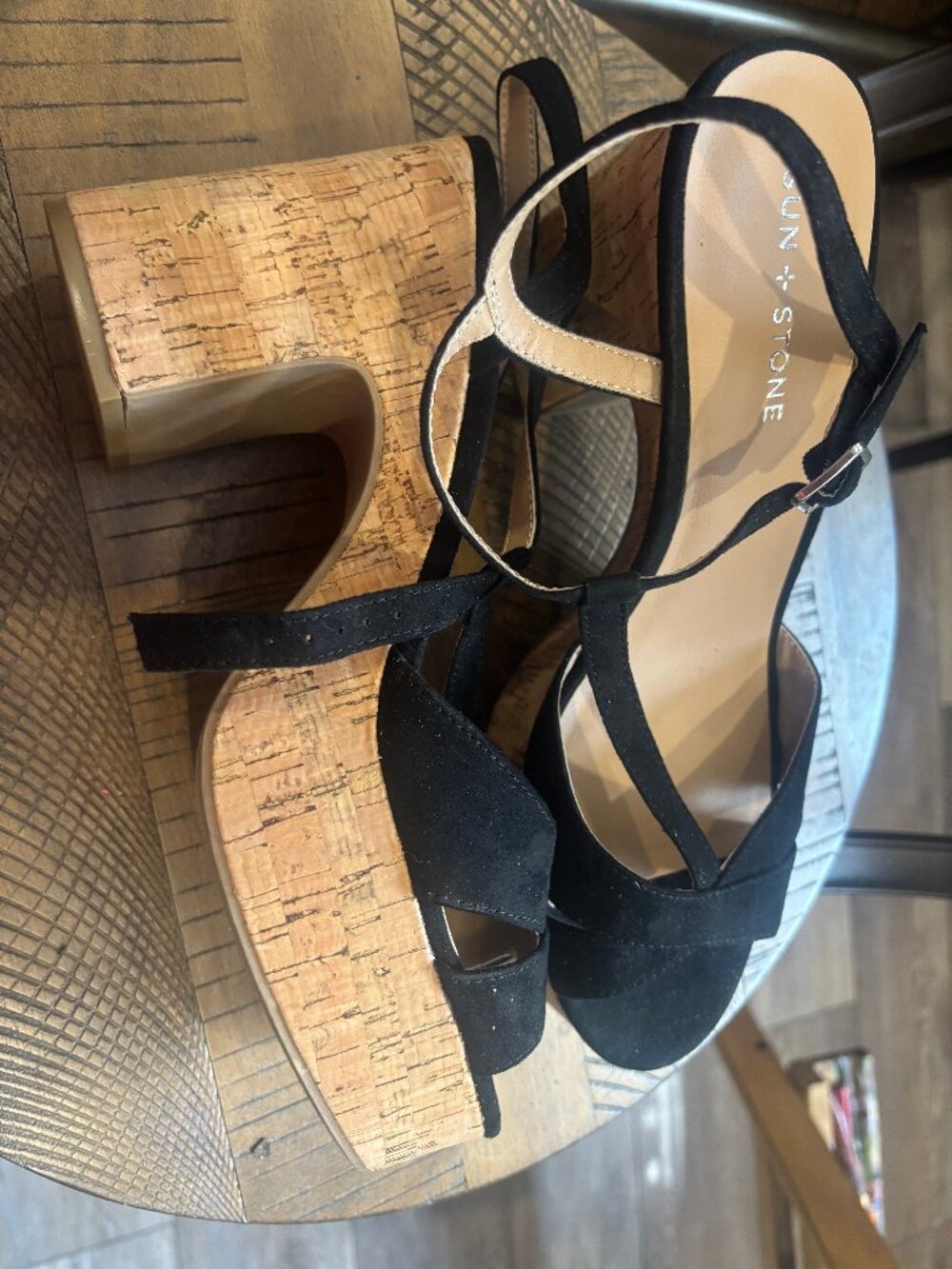 Sun Stone Women's Cork Platform High Heel Sandals - Black - Size 11